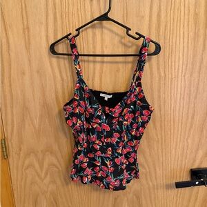 Floral Black and Red Women's Top